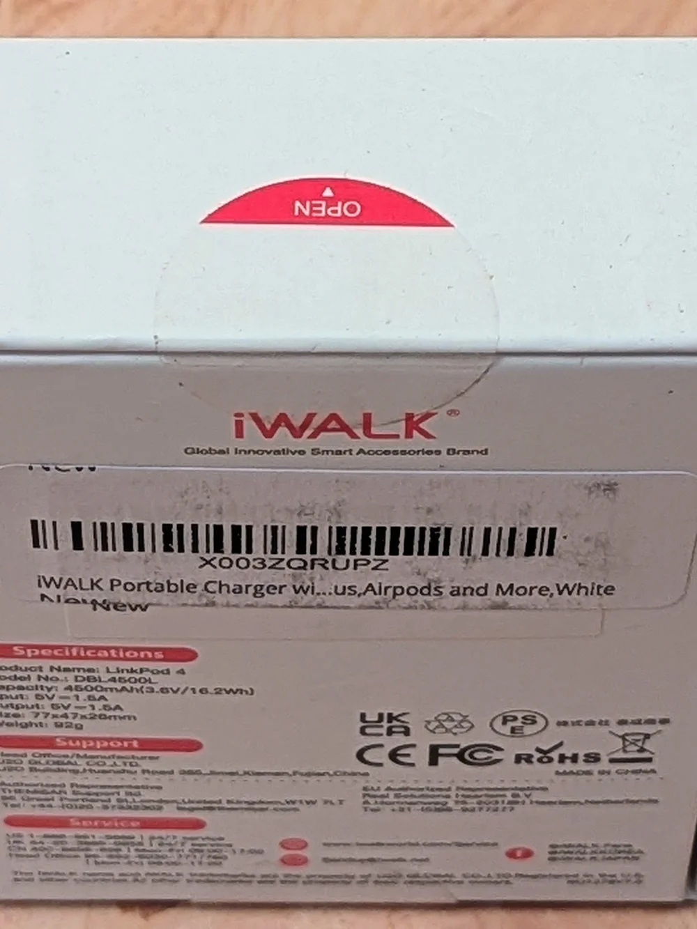 iWALK LinkPod 4 Portable Charger 4500mAh Docking Battery Power Bank iPhone White